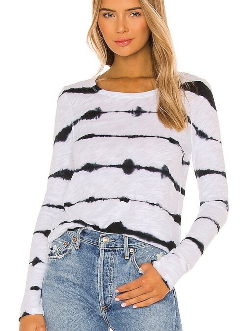 ATM Anthony Thomas Melillo White & Black Tie-Dye Long Sleeve Tee